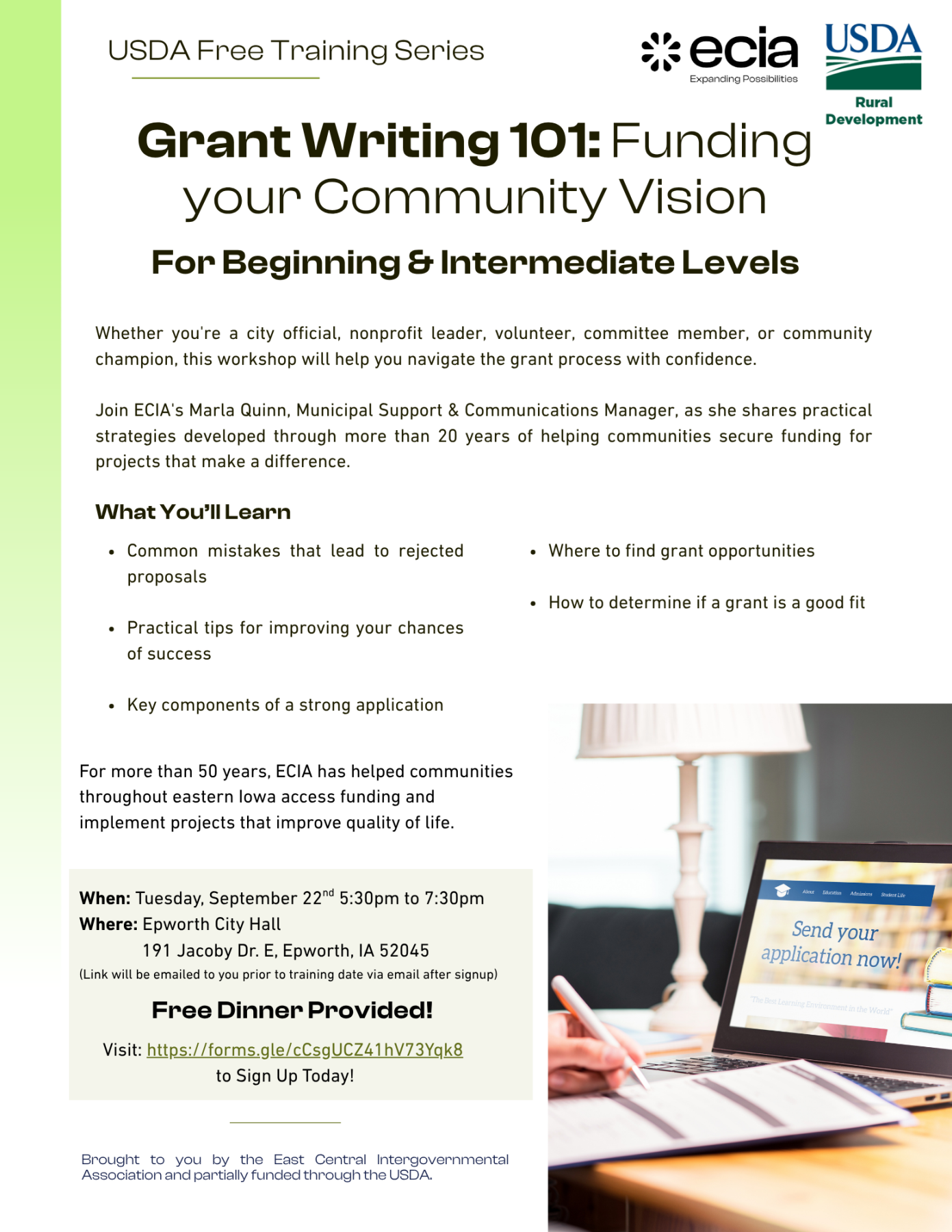9-22-26 Grant Writing 101 Dubuque County Training Flyer